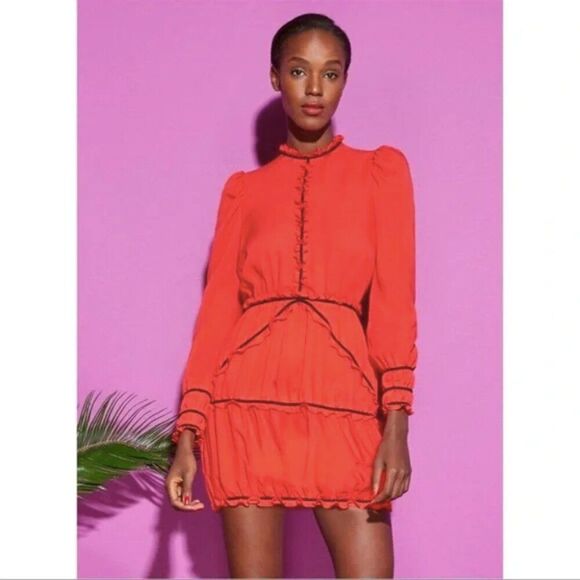 NWT Fleur Du Mal tamale red Love Bound Bondage silk contour ruffle mini dress - Picture 2 of 7